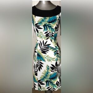 AB Studio Leaf Print Midi Dress - Black, Green, Blue